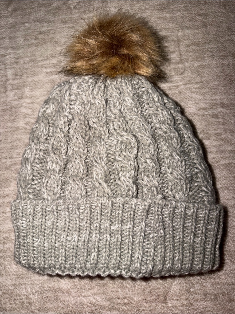 Women’s Grey Knitted Puff Beanie